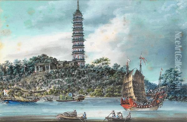 The Pagoda At Whampoa Oil Painting - Tingqua Guan Lianchang