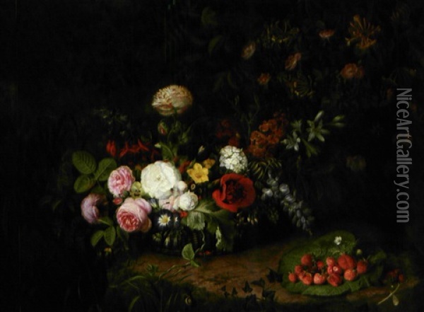 Opstilling Med Blomster I Skovbunden Oil Painting - Sophie Ernestine Henck