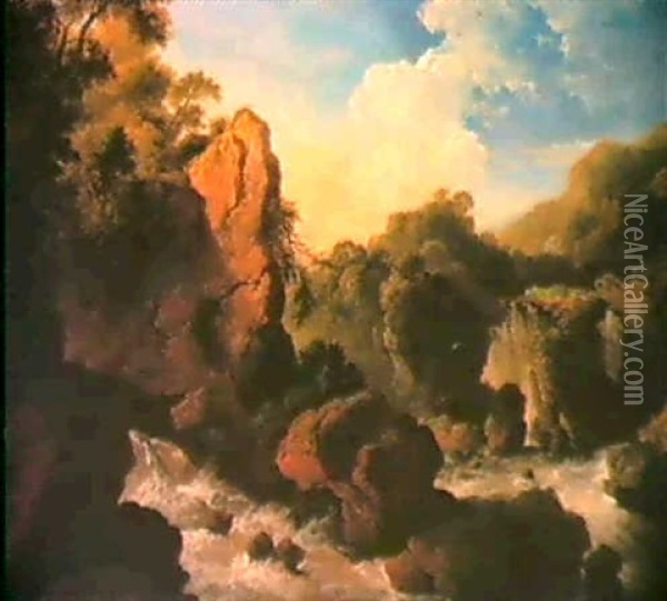 Gebirgsfluss Mit Einem Wasserfall Oil Painting - Christian Wilhelm Ernst Dietrich