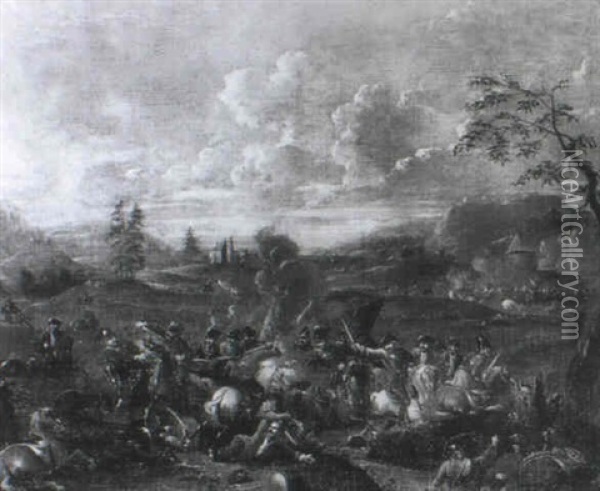 A Cavalry Engagement Oil Painting - Jan van Huchtenburg