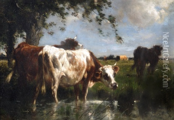 Cattle Beneath A Shade Tree Oil Painting - Emile van Marcke de Lummen