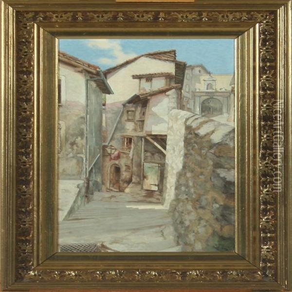 A Narrow Street In The A Mediterranean City Oil Painting - Christian Zacho