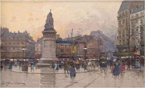 Place Clichy Oil Painting - Eugene Galien-Laloue