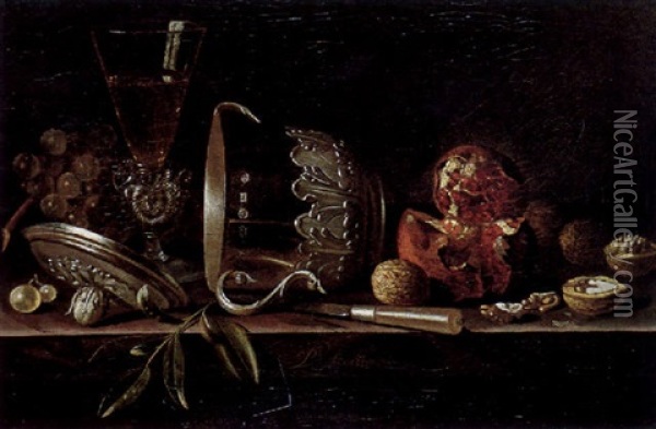 Stilleben Mit Silbergefas Und Fruchten Oil Painting - Pieter Gerritsz van Roestraten
