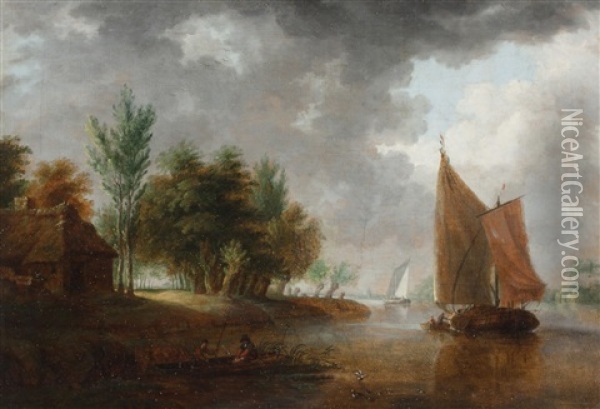 Landscape With Sailboats Oil Painting - Gillis (Egidius I) Peeters