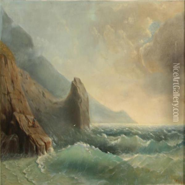 Coastal Scenery With Tall Waves Oil Painting - Ivan Konstantinovich Aivazovsky