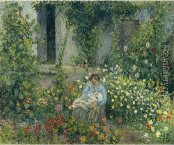 Julie Et Ludovic-rodolphe Pissarro Dans Les Fleurs Oil Painting - Camille Pissarro