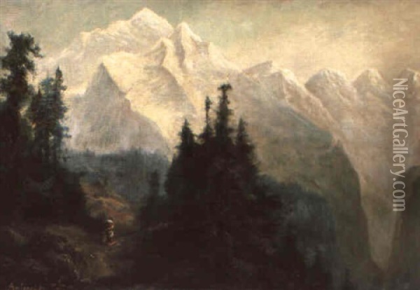 Gebirgslandschaft Mit Blick Auf Das Jungfraumassiv Oil Painting - Arnold Albert Jenny