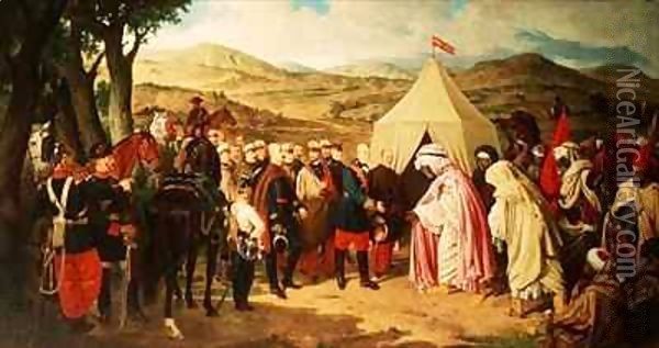 The Spanish meet with the Moroccans to negotiate a Peace Settlement Oil Painting - Joachin Dominguez Becquer