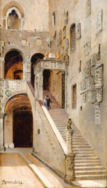 Escalier De La Cour Interieure Du Palais De La Seigneurie, Florence Oil Painting - Antonietta Brandeis