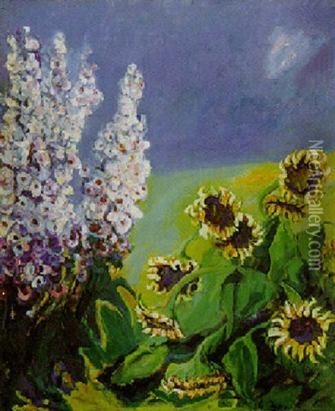Levkojen Und Sonnenblumen Oil Painting - Heinrich Nauen