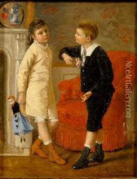 Interior Scene With Children Oil Painting - Albert Roosenboon
