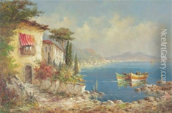 Villas Along The Bay Of Naples Oil Painting - Georgi Alexandrovich Lapchine