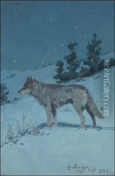 Wolf In Starlight Oil Painting - Elling William Gollings