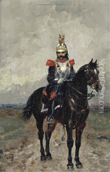 A French Cuirassier Oil Painting - Ernest Meissonier