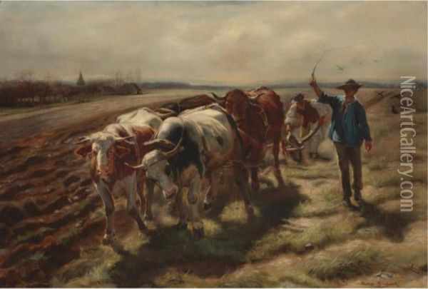 Oxen Plowing Oil Painting - Rosa Bonheur