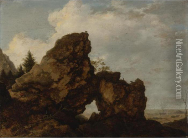 A Rocky Arch Near The Coast Oil Painting - Allart Van Everdingen