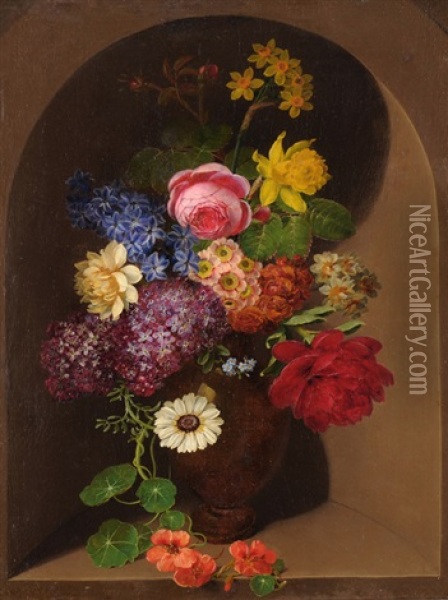 Blumenstilleben In Steinnische Oil Painting - Claudius Ditlev Fritzsch
