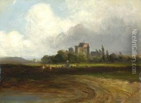Landschaft Mit Burg. Oil Painting - Eduard I Schleich