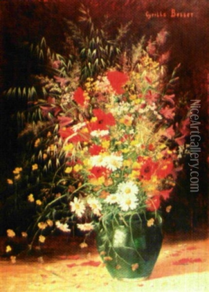 Bouquet De Fleurs Champetres Dans Un Vase Oil Painting - Cyrille Besset