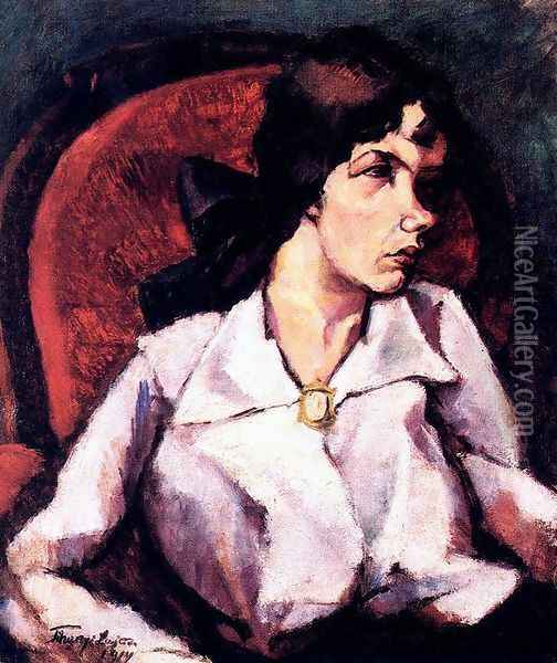 Portrait of a Woman Magda Leopold 1914 Oil Painting - Lajos Tihanyi