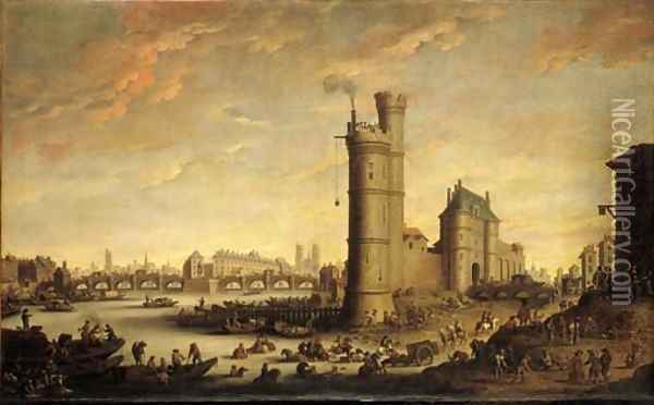 View of the Tour de Nesles and the river Seine, Paris Oil Painting - Flemish School