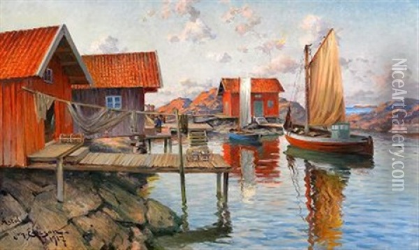 Fiskelage Vid Astol Oil Painting - Johan Ericson