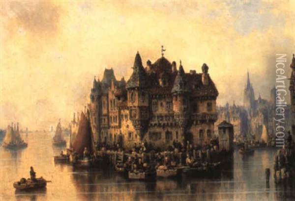 Fantasiby Ved En Flod Oil Painting - Ludwig Hermann