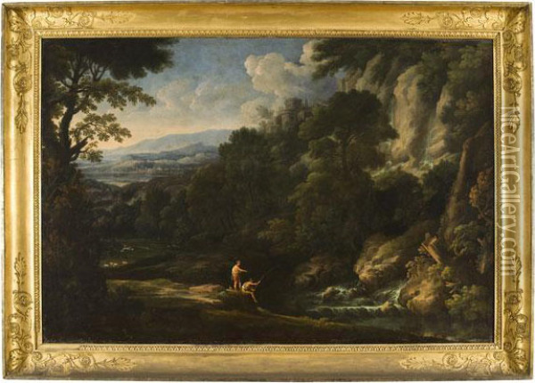 Paesaggio Con Cascata E Pescatori Oil Painting - Jacob De Heusch