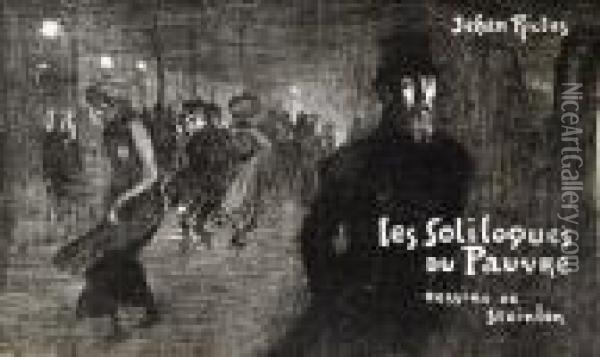 Paris La Nuit. Couverture Pour Les Soliloques Du Pauvre De Jehan Rictus. Oil Painting - Theophile Alexandre Steinlen