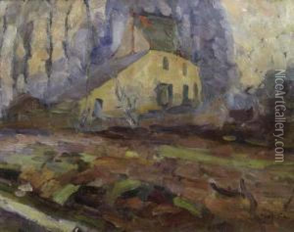 A Farmhouse In A Landscape Oil Painting - Joe Raphael