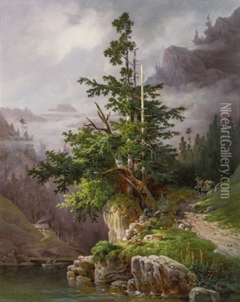 Mountain Landscape Oil Painting - Anton Altmann the Younger