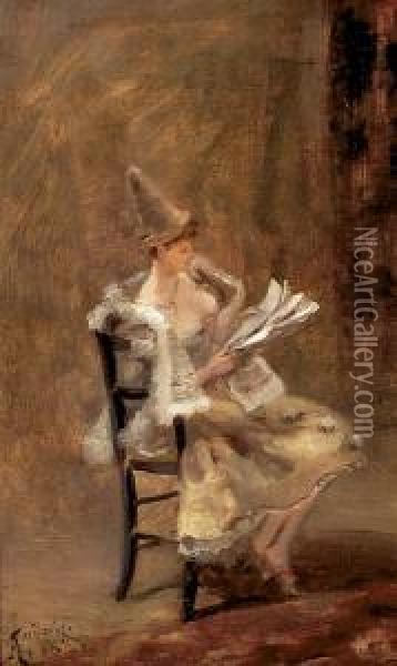 A Paper Reading Women Oil Painting - Albert Ludovici