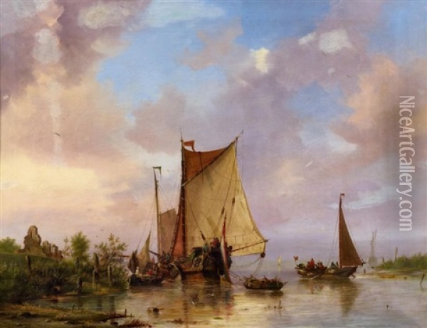 Segler Und Fahrboote An Der Hollandischen Kuste Oil Painting - Petrus Paulus Schiedges the Elder