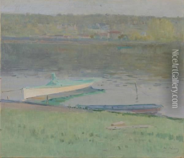 Les Barques, Sur La Seine En Amont De Rouen Oil Painting - Jean Eugene Clary
