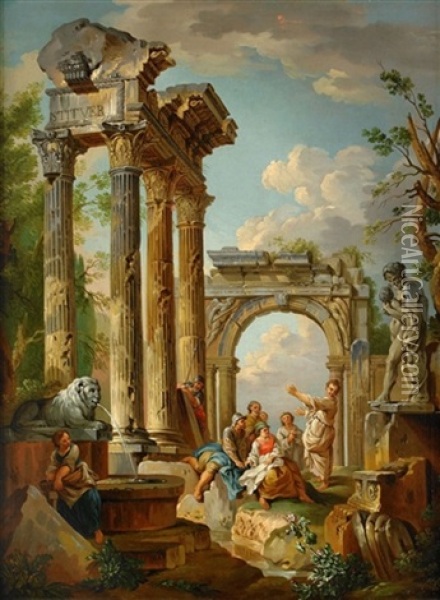 Ruinlandskap Med Figurer Oil Painting - Giovanni Paolo Panini