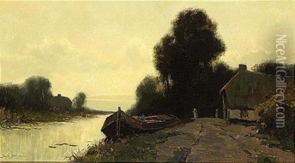 A River Landscape Oil Painting - Jacob Lucas Jongsma