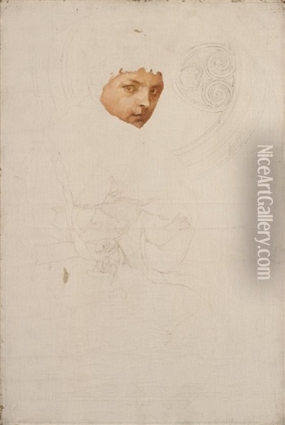 An Unfinished Portrait Of A Lady Oil Painting - Alphonse Mucha
