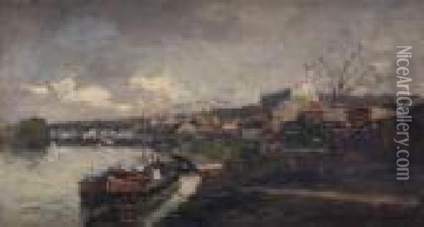 Peniche En Bord De Seine Oil Painting - Albert Lebourg