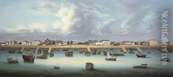 View of the Bund at Shanghai, c.1855 Oil Painting - Anonymous Artist