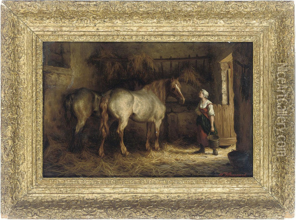 A Stable Interior Oil Painting - Willem Jacobus Boogaard