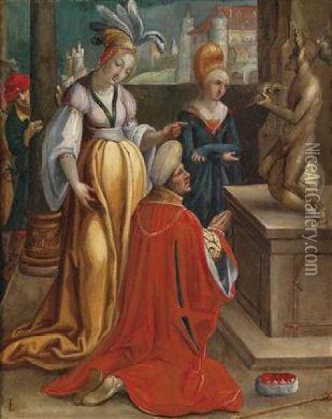 The Idolatry Of Solomon Oil Painting - Lucas Van Leyden