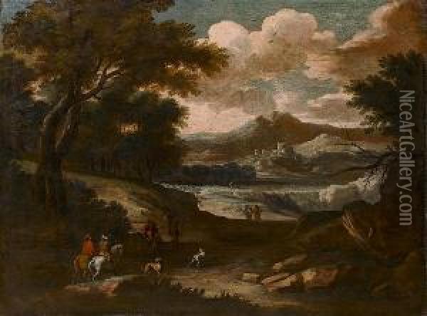 An Extensive Landscape With Travellers On A Country Path Oil Painting - Pandolfo Reschi