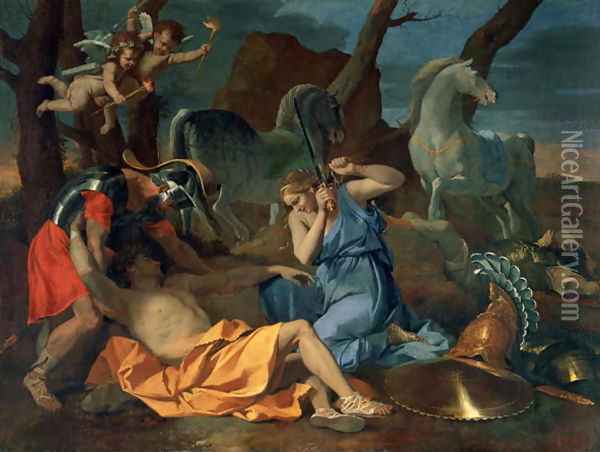 Tancred and Erminia, c.1635 Oil Painting - Nicolas Poussin