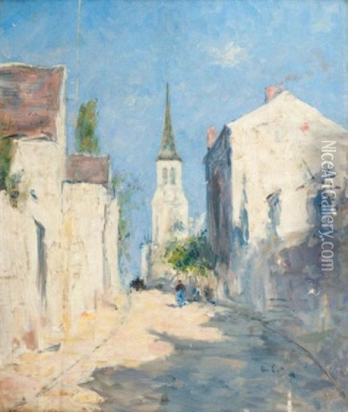 Rue De Village Ensoleillee Et Animee Vers L'eglise Oil Painting - Siebe Johannes ten Cate