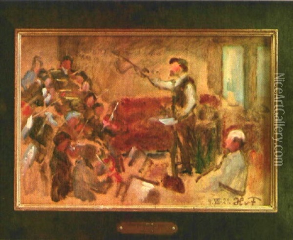 Orchesterprobe In Schloss Nymphenburg Oil Painting - Hans Von Faber Du Faur