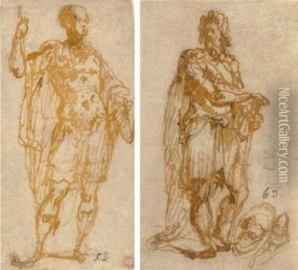 Deux Etudes De Soldats Romains Debout Oil Painting - Carlo Urbino