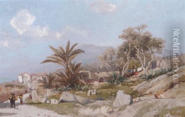 A Coastal Landscape At Bordighera Oil Painting - Karl Lorenz Rettich
