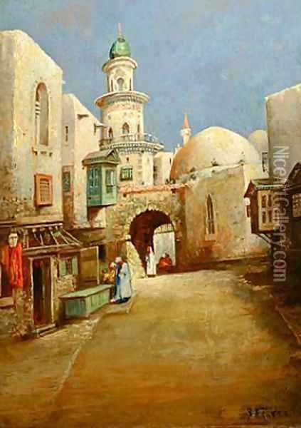 Peaceful Street in Cairo Oil Painting - Charles Theodore Frere