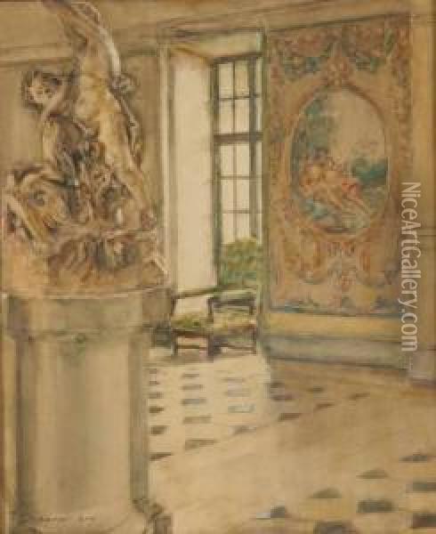 Salon, Chateau Du Breau A Fontainebleau Oil Painting - Walter Gay